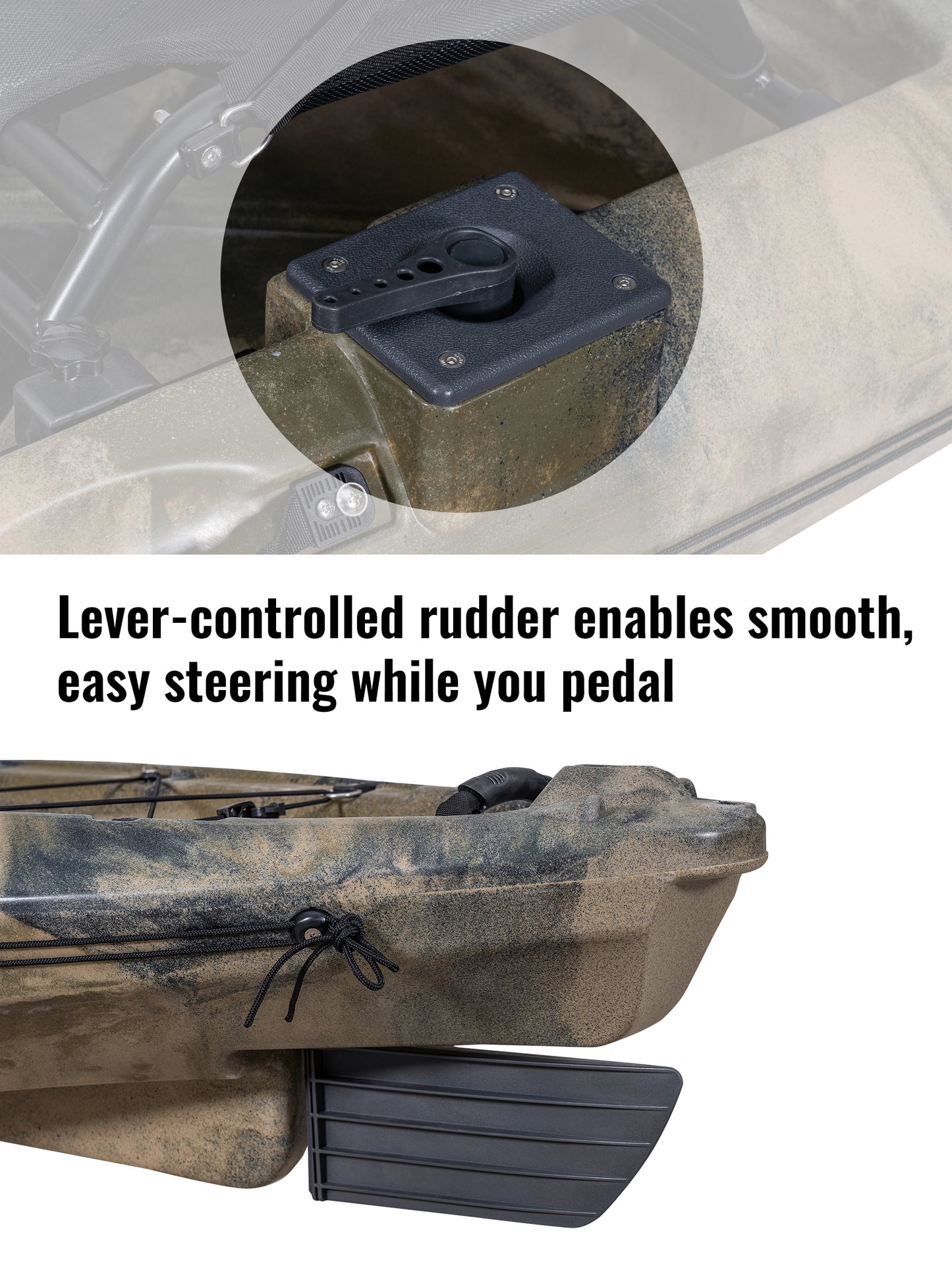 RotoCraft 12 foot Single Pedal Kayak, hand rudder control - camouflage