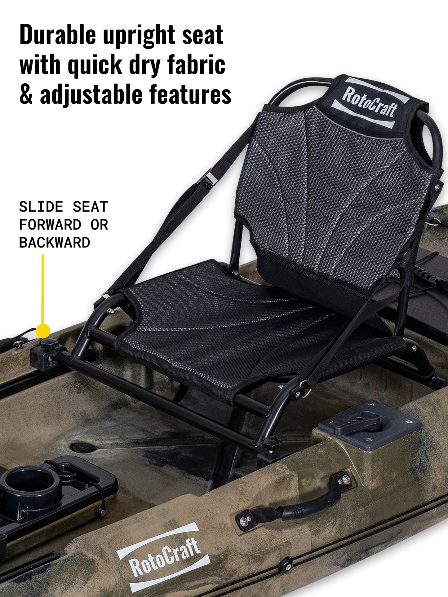 RotoCraft 12 foot Single Pedal Kayak, upright seat - camouflage
