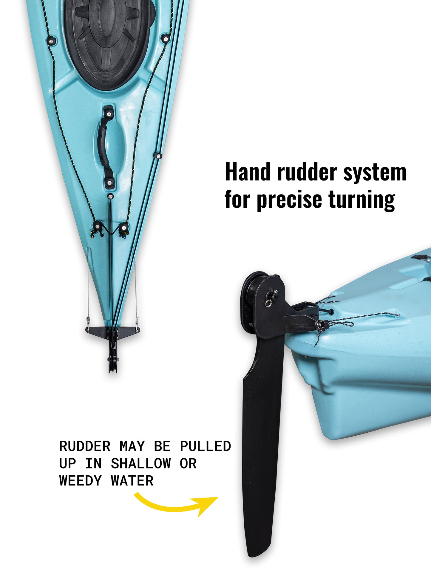 RotoCraft 14 foot single sit-in kayak, hand rudder system - glacier