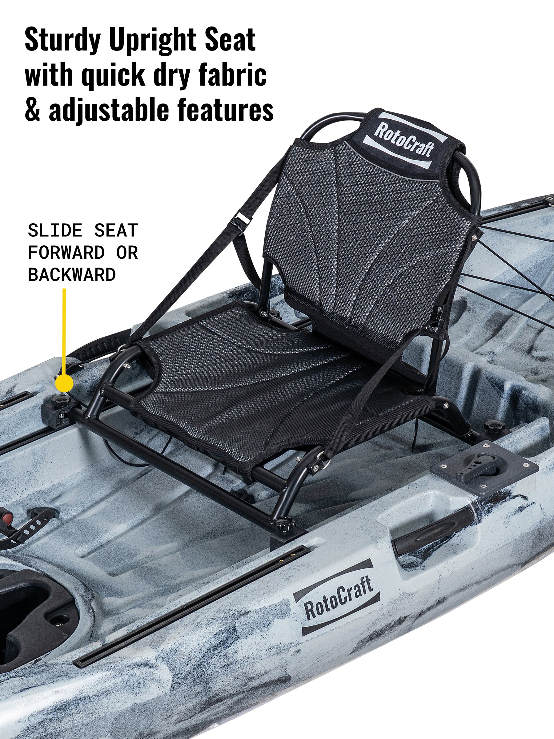 RotoCraft 10 foot single flipper pedal drive kayak, upright seat-granite grey with black accent