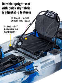 RotoCraft 10 foot single pedal drive kayak, upright seat, oceana blue and white