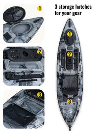 RotoCraft 11 foot single kayak, three storage hatches - granite grey with black accent