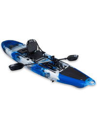 RotoCraft 12 foot Pro Single Pedal Kayak, angle view with paddle-oceana