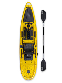RotoCraft 12 foot Pro Single Pedal Kayak, overhead view with paddle- gecko
