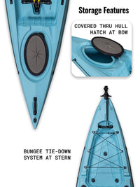 RotoCraft 12 foot single pedal flipper drive kayak, storage hatch and bungee tie down - glacier blue
