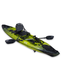 RotoCraft 12 foot Single Pedal Kayak, angle view with paddle - gecko