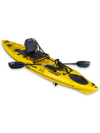 RotoCraft 12 foot Single Pedal Kayak, angle view with paddle - gecko