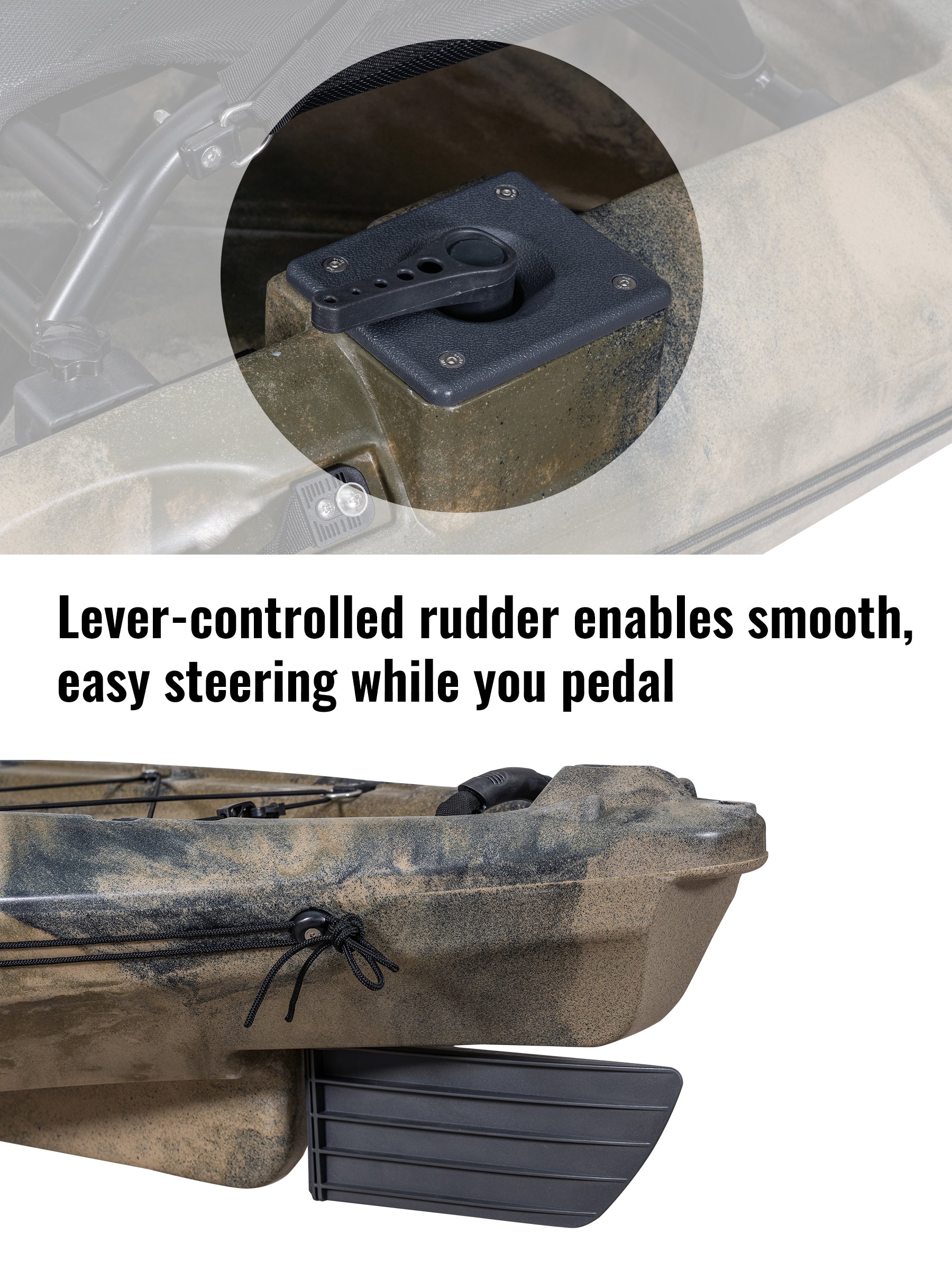 RotoCraft 12 foot Single Pedal Kayak, hand rudder control - camouflage