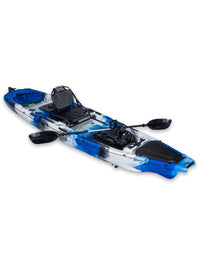 RotoCraft 12 foot Single Pedal or Flipper Kayak, angle view with paddle -oceana