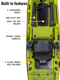 RotoCraft 12 foot Single Pedal or Flipper Kayak, built in accessory rails, non slip mat, bait or cup holder,sturdy carry handles, 4 flush mount rod holders
- gecko