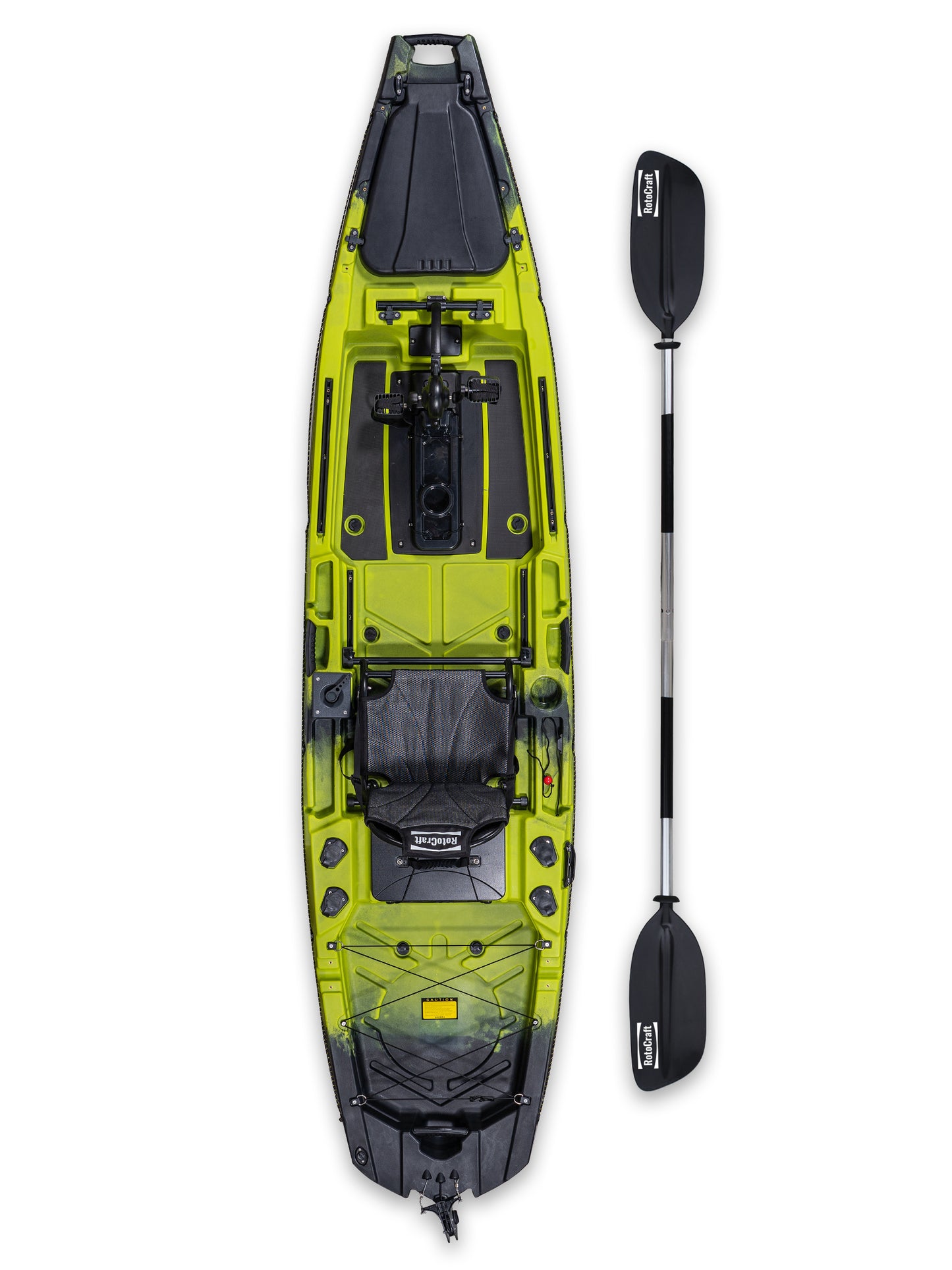 RotoCraft 12 foot Single Pedal or Flipper Kayak, overhead view with paddle - gecko