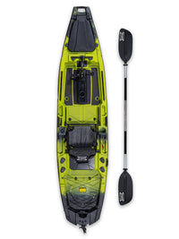 RotoCraft 12 foot Single Pedal or Flipper Kayak, overhead view with paddle - gecko