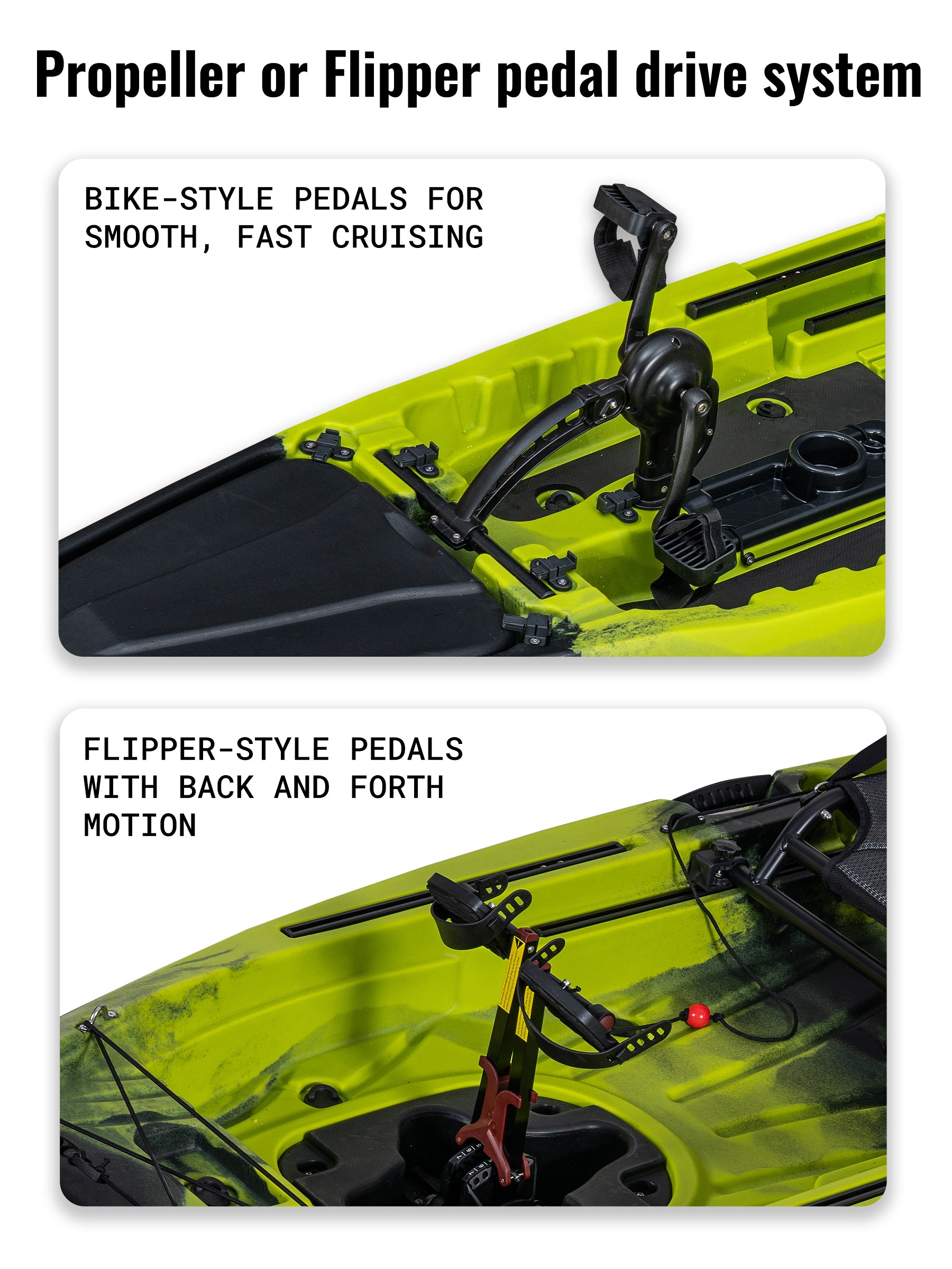 RotoCraft 12 foot Single Pedal or Flipper Kayak, propeller drive - gecko