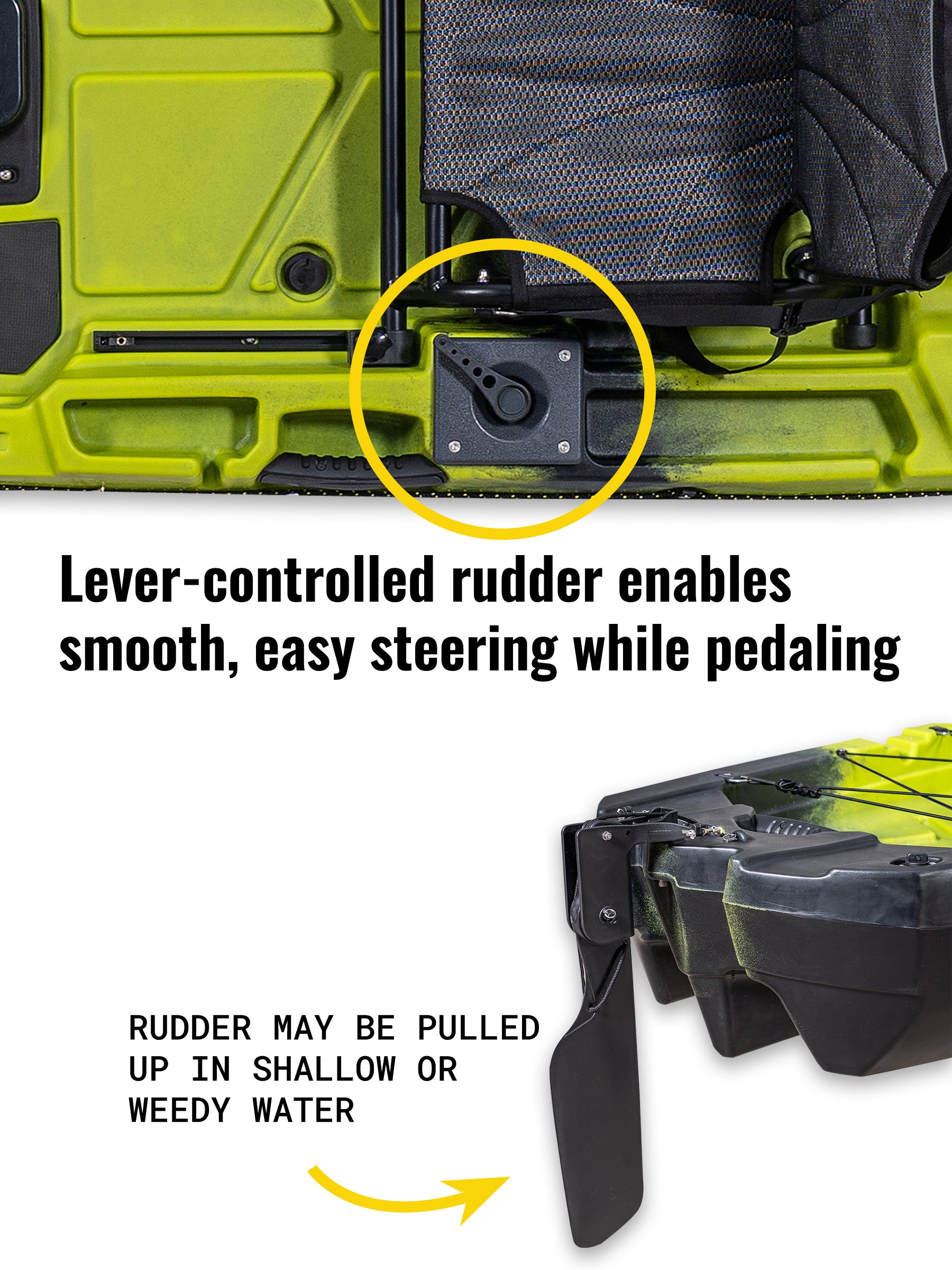 RotoCraft 12 foot Single Pedal or Flipper Kayak, rudder- gecko