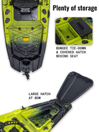 RotoCraft 12 foot Single Pedal or Flipper Kayak, storage hatches - gecko