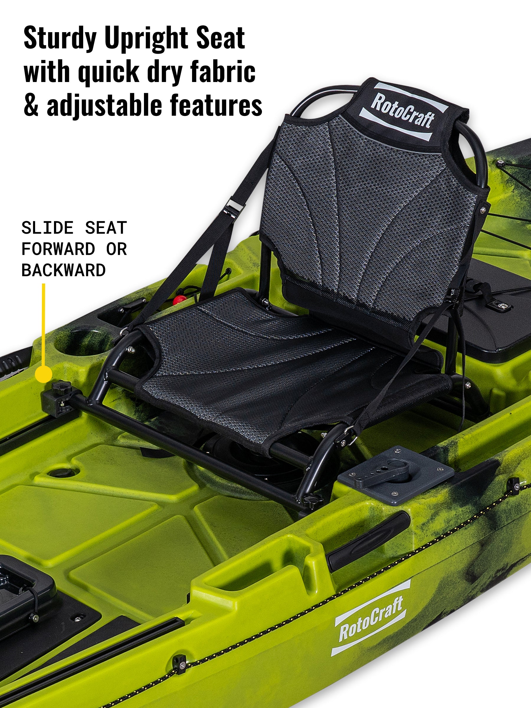 RotoCraft 12 foot Single Pedal or Flipper Kayak, upright seat - gecko
