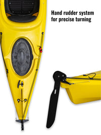 RotoCraft 12 foot single sit-in kayak, hand rudder system- solar yellow