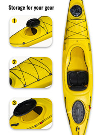RotoCraft 12 foot single sit-in kayak, storage hatch and bungee - solar yellow