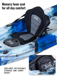 RotoCraft 12.5 foot tandem two person kayak, memory foam seat with storage - oceana blue with white