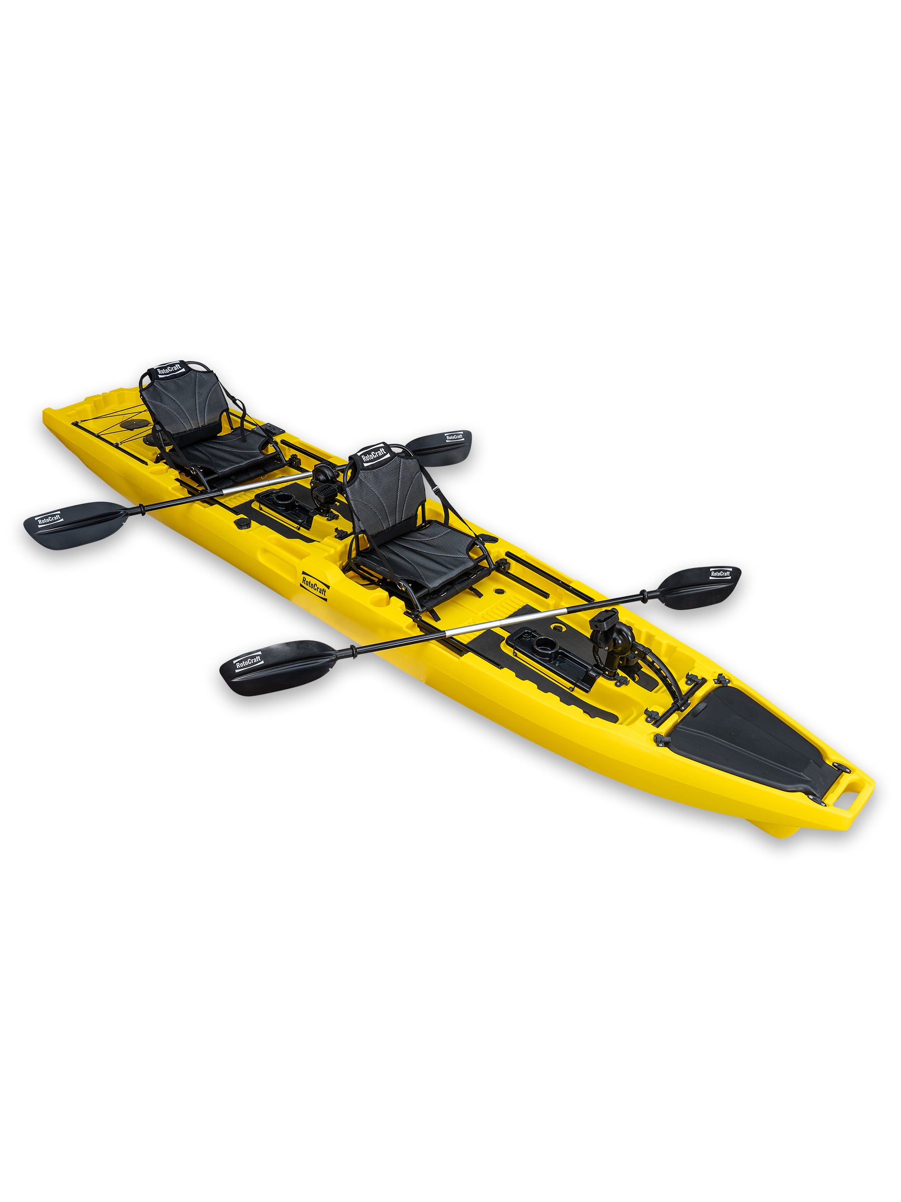 RotoCraft 14 foot Pro Tandem Pedal Kayak, angle view with paddles- solar