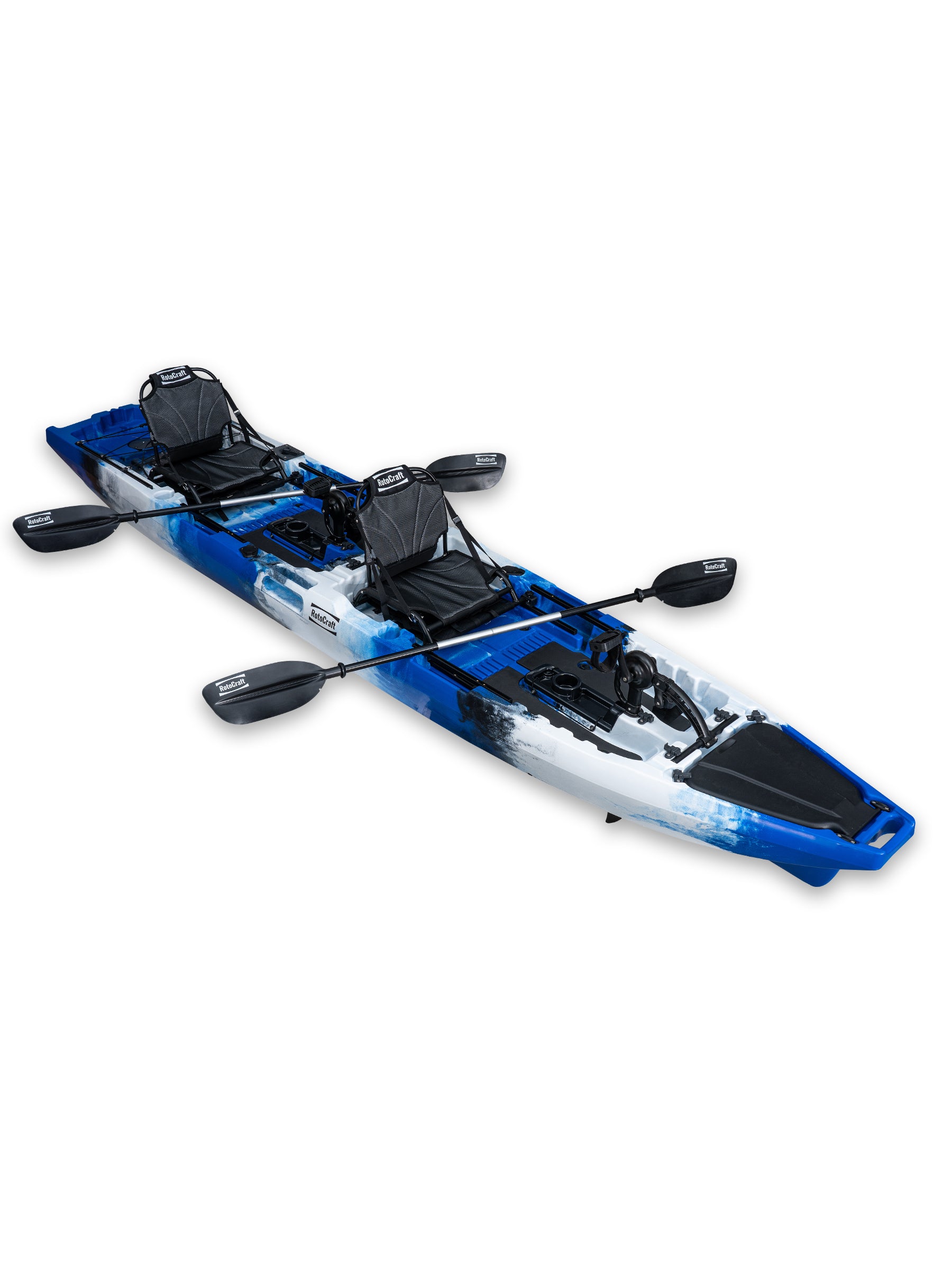 RotoCraft 14 foot Pro Tandem Pedal Kayak, angle with paddles- oceana