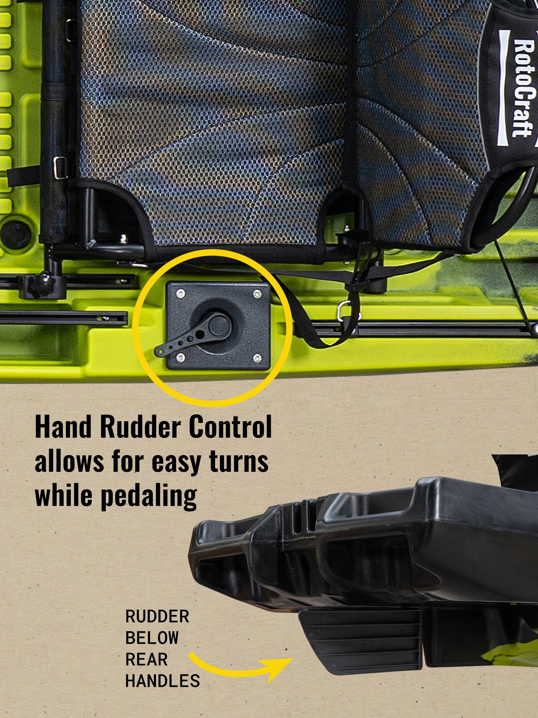 RotoCraft 14 foot Pro Tandem Pedal Kayak, with hand rudder control- gecko