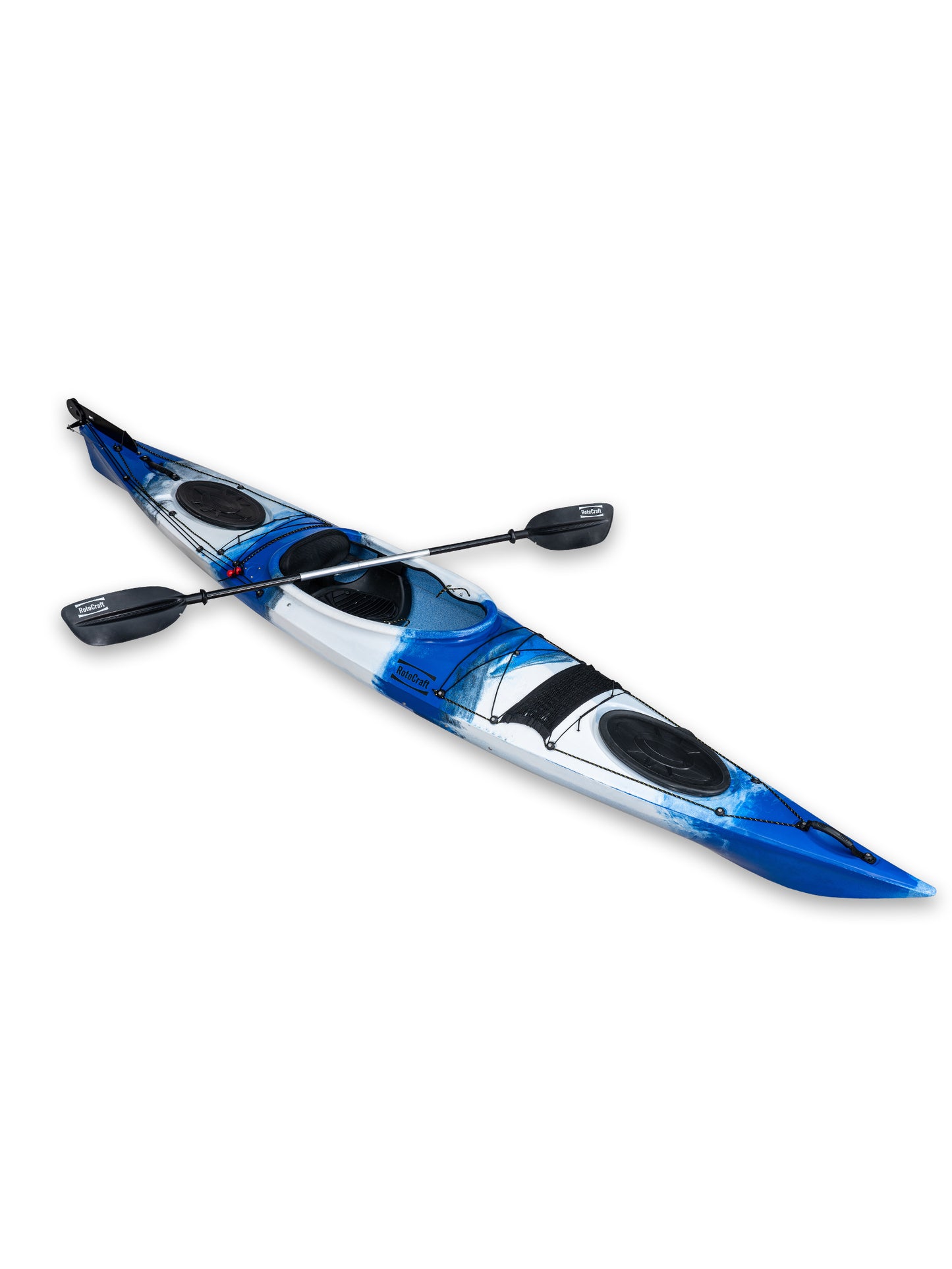 RotoCraft 14 foot single sit-in kayak, angle view with paddle - oceana