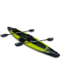 RotoCraft 14 foot tandem sit-in kayak, angle view with paddles - gecko