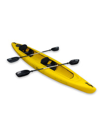 RotoCraft 14 foot tandem sit-in kayak, angle view with paddles - solar yellow