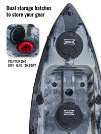 RotoCraft 9 foot single kayak, two storage hatches- granite grey with black accent