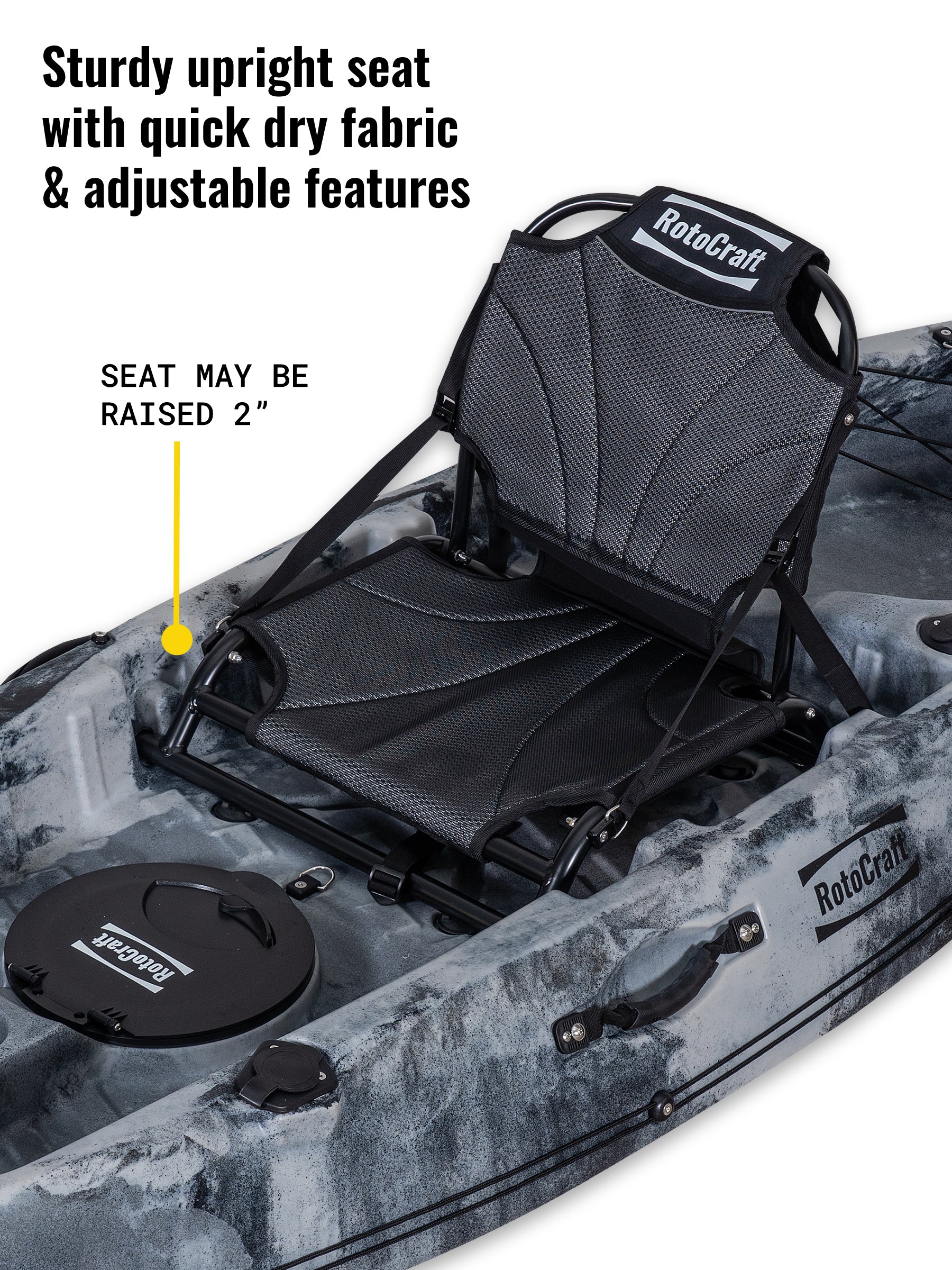 RotoCraft 9 foot single kayak, upright seat- granite grey with black accent