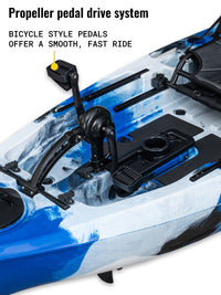 RotoCraft 9.5 foot single pedal drive kayak, pedal drive system - oceana blue with white