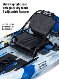 RotoCraft 9.5 foot single pedal drive kayak, upright seat - oceana blue with white